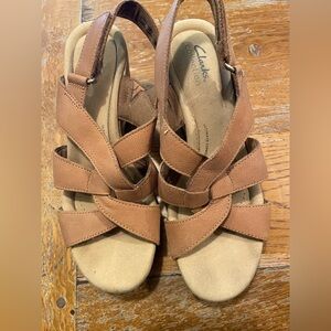 Clark's Tan Cork Slingback Wedge Sandal, Size 9M